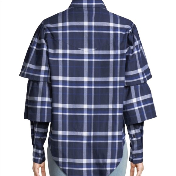 VICTORIA / TOMAS Ruffle-Sleeve Plaid Button-Down Top - Picture 2 of 6